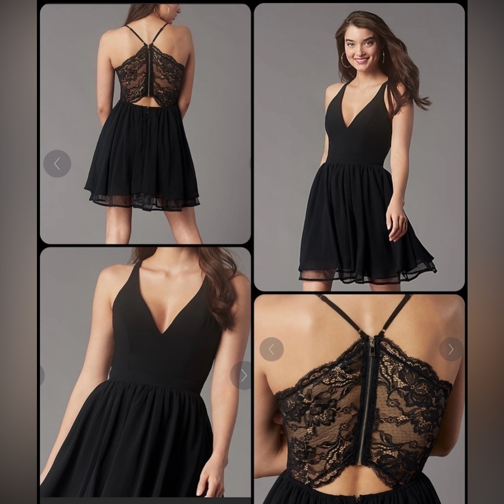 NWT PROMGIRL Women’s Short Lace-Back Homecoming Party Dress Black Size Medium